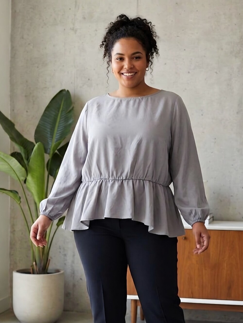 NWT David Meister Gray Peplum Tencel Top Blouse Long Sleeve Plus Size 1X